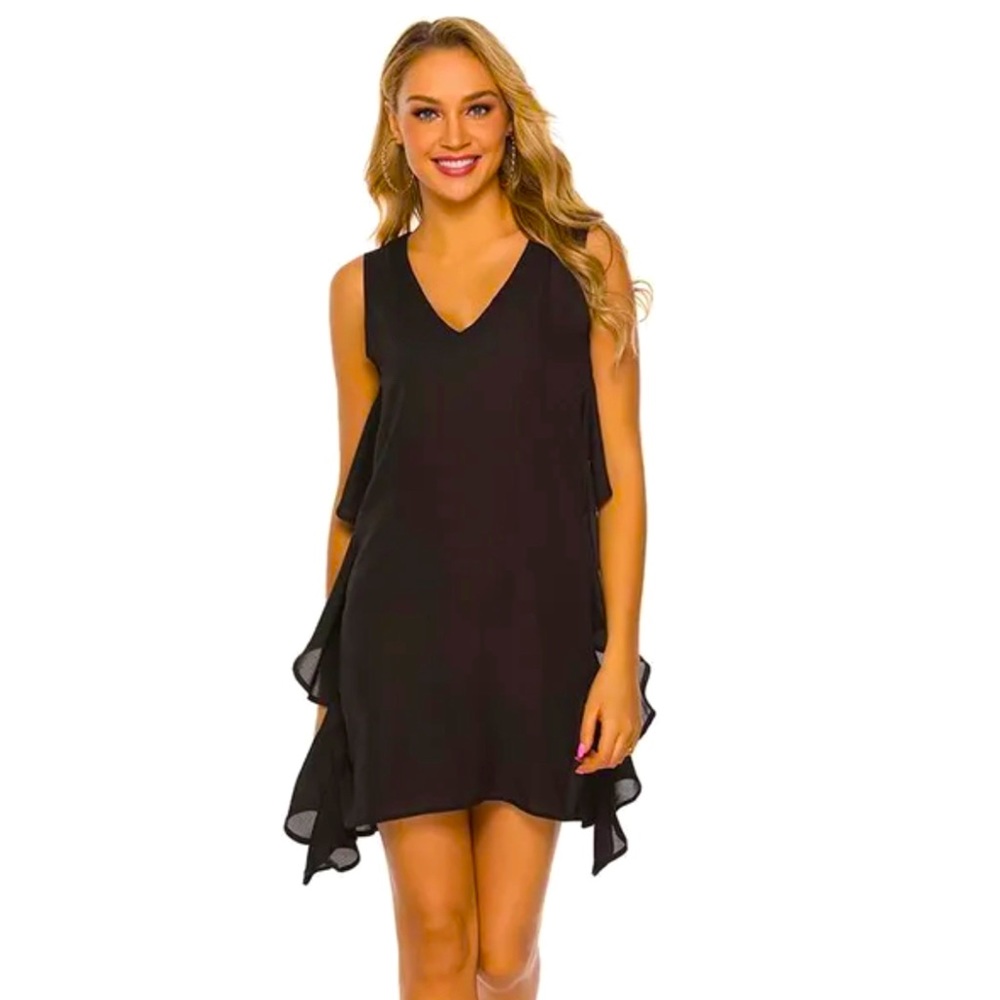 New Elegant Dress V-neck Dress Ruffle A-Line Chiffon Dress Sz S